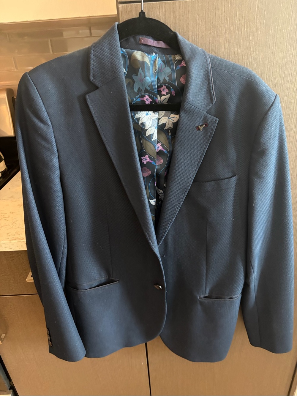 Ted Baker Navy Textured Blazer with Floral Lining
